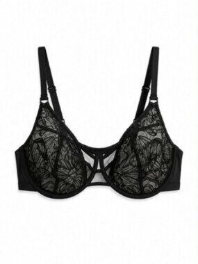 Deesse Black Sheer Lace Unlined Unpadded Underwire Bra size 38DDD Sexy Lingerie